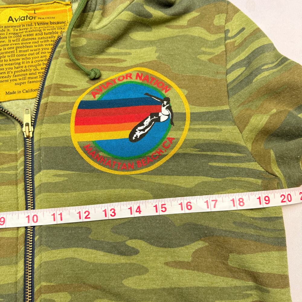 Aviator Nation Manhattan Beach CA Big Logo Camo Full Zip Hoodie Women's Large - Picture 7 of 9